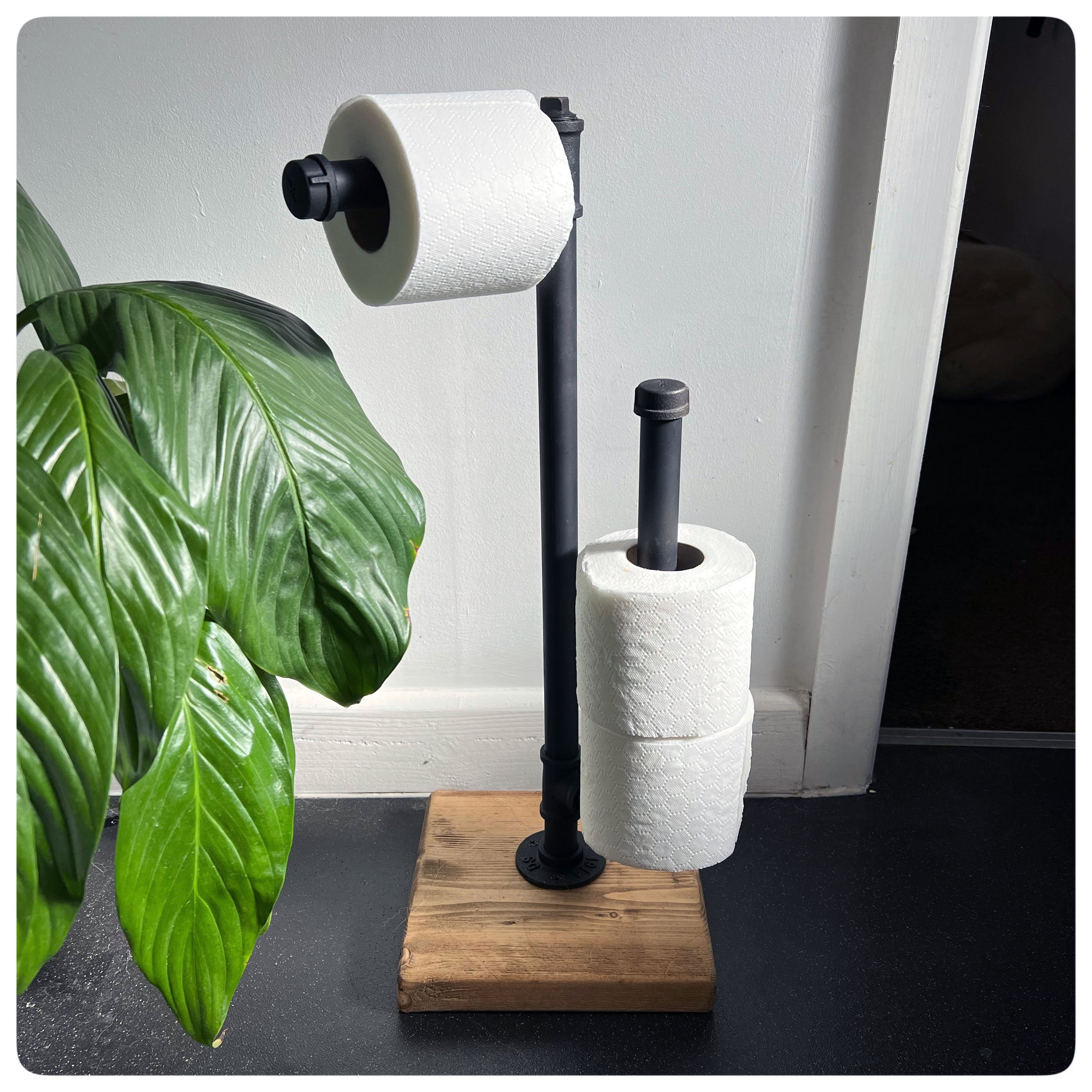 Free-standing Rustic Toilet Paper Holder With Extra Roll 